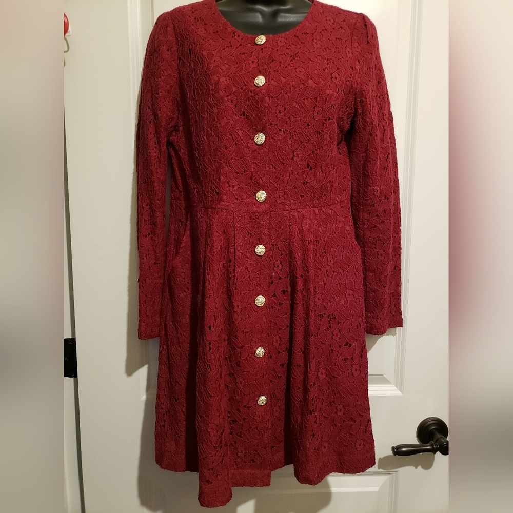 Aniina Burgundy Lace Button-Front Dress Jacket Sz Large